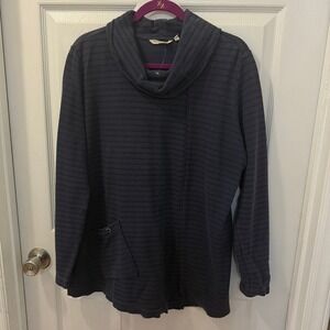 Soft Surroundings Womens XL Striped Madison Tunic Top Cowl Neck Ribbed Lagenlook